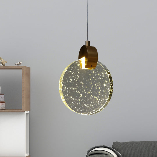 Minimalist LED Gold Ceiling Light with Clear Crystal Glass Panel - Elegant Suspended Lighting Fixture