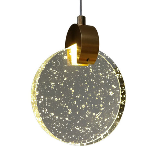 Minimalist LED Gold Ceiling Light with Clear Crystal Glass Panel - Elegant Suspended Lighting Fixture