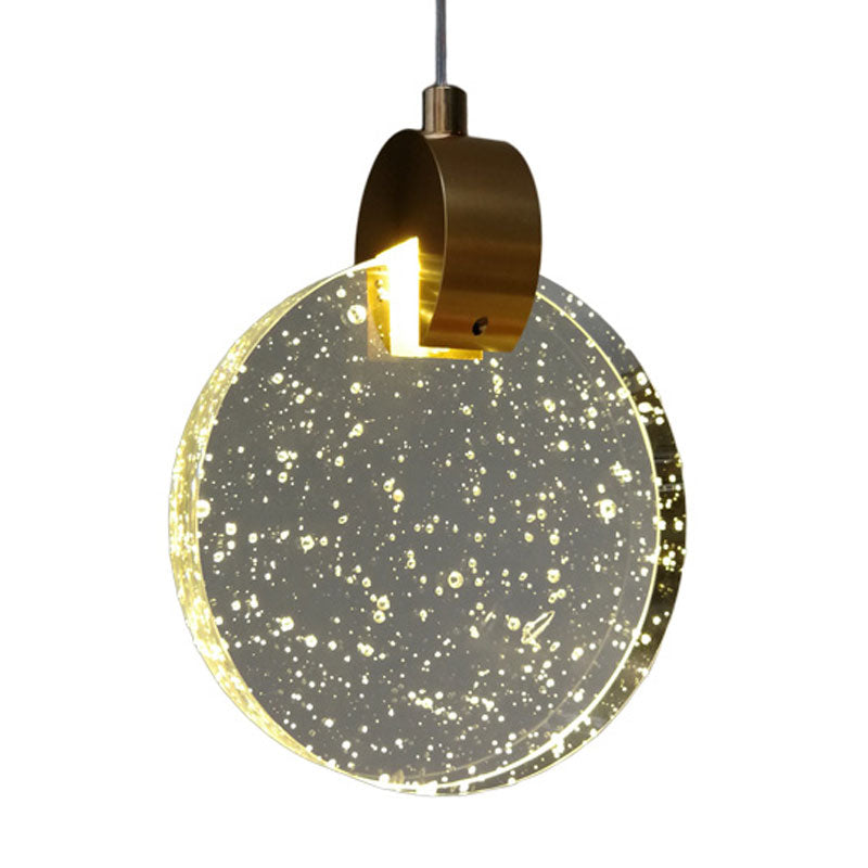 Minimalist LED Gold Ceiling Light with Clear Crystal Glass Panel - Elegant Suspended Lighting Fixture