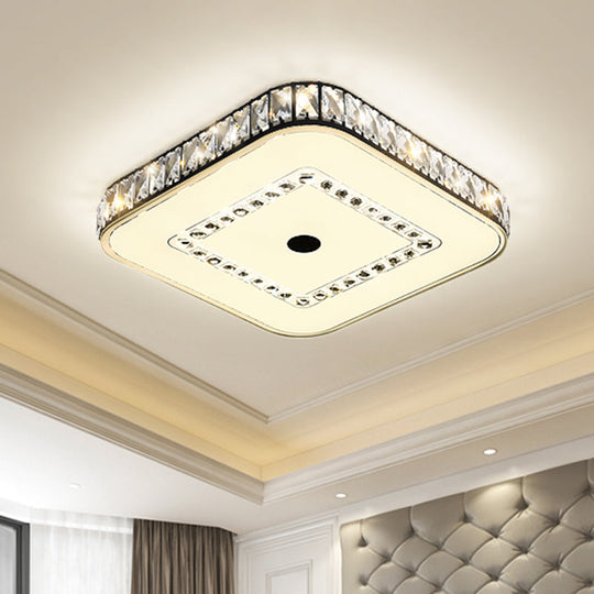 Square Flush Ceiling Light - Modern Rectangle-Cut Crystal LED - Black Fixture for Living Room