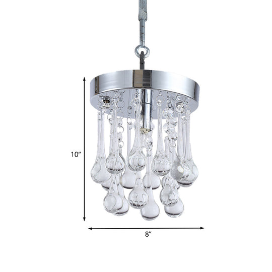 Beveled K9 Crystal Ceiling Light with Raindrop Design: Modern 1-Light Guest Room Pendant in Chrome