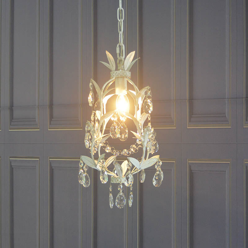 Modernism Crystal Drip Pendant with Leaves Design - White Ceiling Hang Fixture