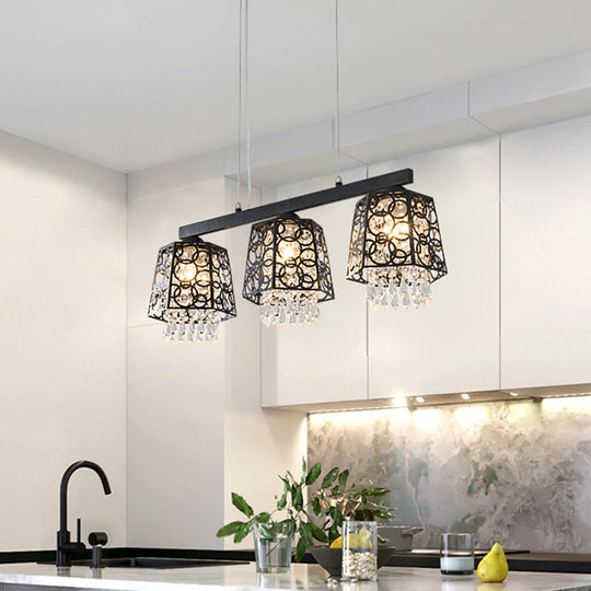 Modern Black Crystal Droplet Pendant Light Fixture with 3 Hanging Heads - Ironic Shade