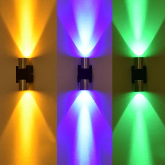 Aluminum LED Disco Pub Wall Light Fixture - Compact 3"/4.5" H | Silver | Vibrant Blue/Yellow/Purple Lighting