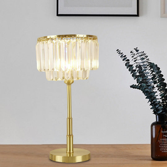 Modern Brass Drum Table Lamp with Clear Hand-Cut Crystal LED Light for Dining Room