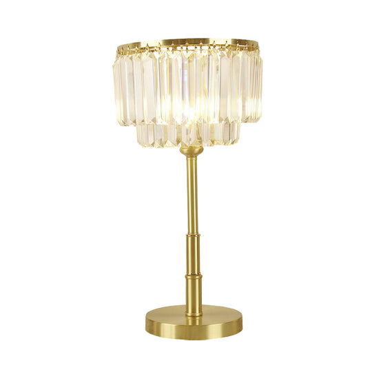 Modern Brass Drum Table Lamp with Clear Hand-Cut Crystal LED Light for Dining Room