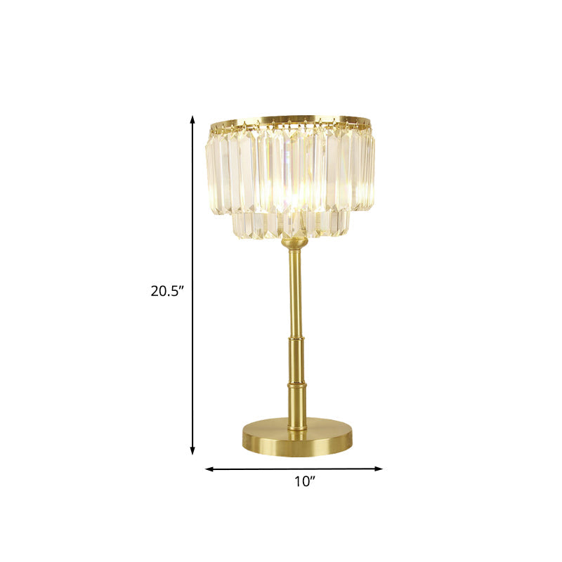 Modern Brass Drum Table Lamp with Clear Hand-Cut Crystal LED Light for Dining Room
