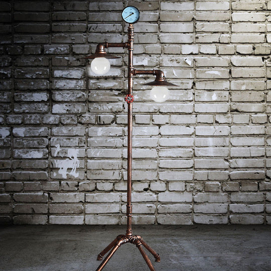 Antique Style Wrought Iron Floor Lamp with Flat Bronze Shade - 2 Lights - Perfect for Living Room