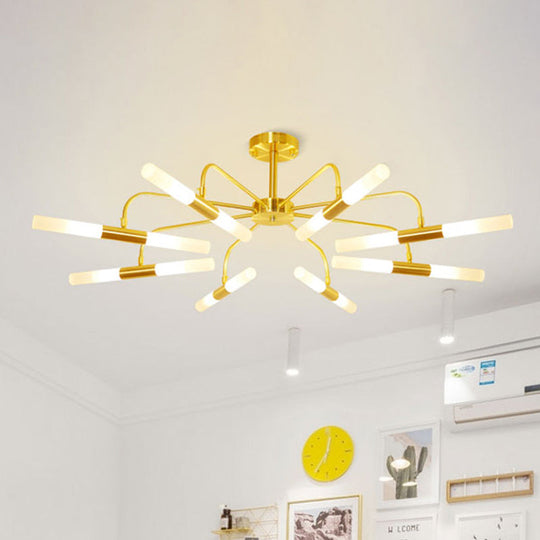 Gold Acrylic Tube Shade Ceiling Chandelier - Modern Metal Hanging Lamp (12/16 Lights) for Hotels