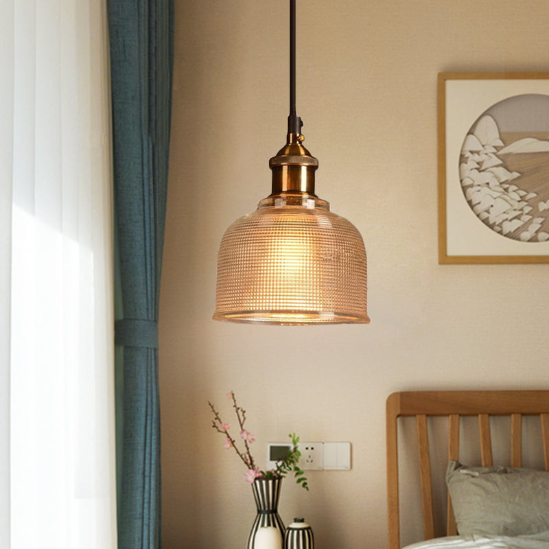 Ridged Glass Pendant Light - Traditional Cup Shape for Balcony and Kitchen