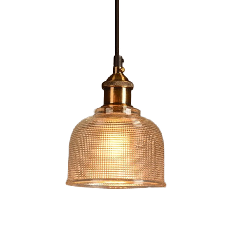 Ridged Glass Pendant Light - Traditional Cup Shape for Balcony and Kitchen