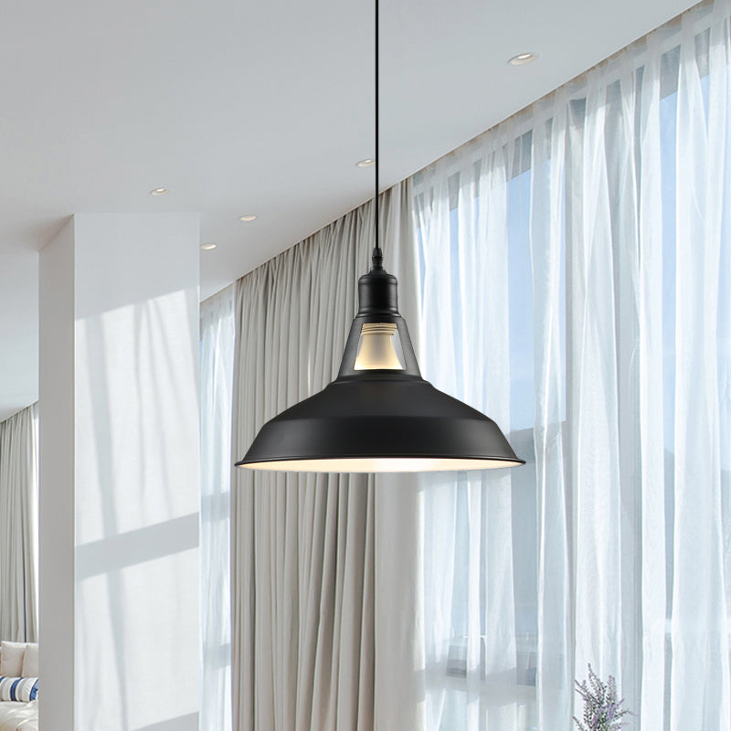 Barn Shade Hanging Lamp - 1 Light Metallic Pendant in Black/White - 10.5/12/15 Inch Wide - Perfect for Hotels!