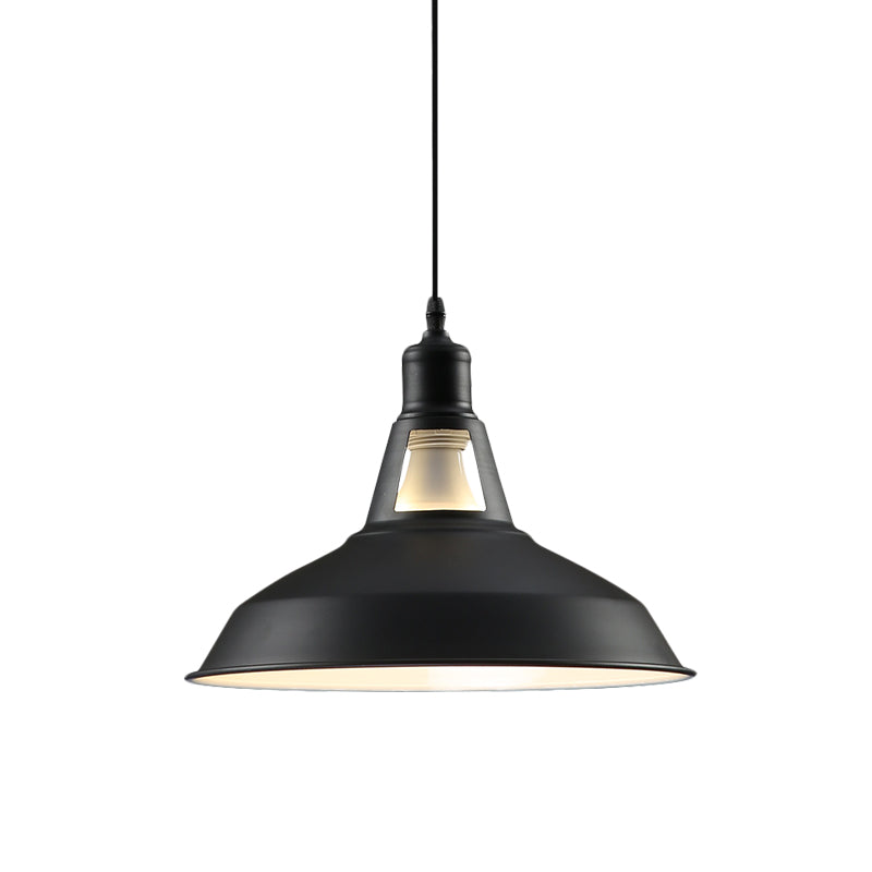 Barn Shade Hanging Lamp - 1 Light Metallic Pendant in Black/White - 10.5/12/15 Inch Wide - Perfect for Hotels!