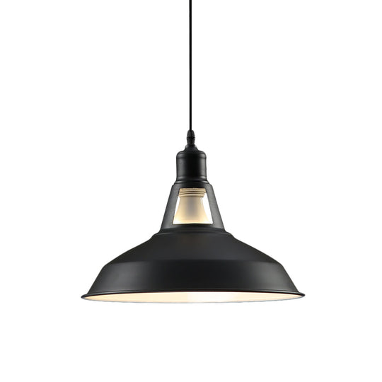 Barn Shade Hanging Lamp - 1 Light Metallic Pendant in Black/White - 10.5/12/15 Inch Wide - Perfect for Hotels!