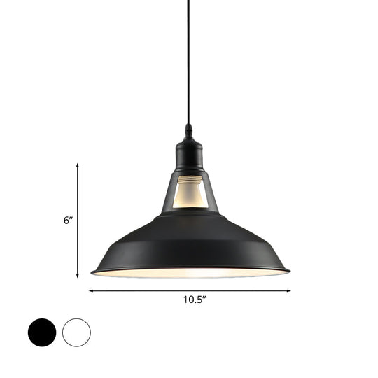 Barn Shade Hanging Lamp - 1 Light Metallic Pendant in Black/White - 10.5/12/15 Inch Wide - Perfect for Hotels!