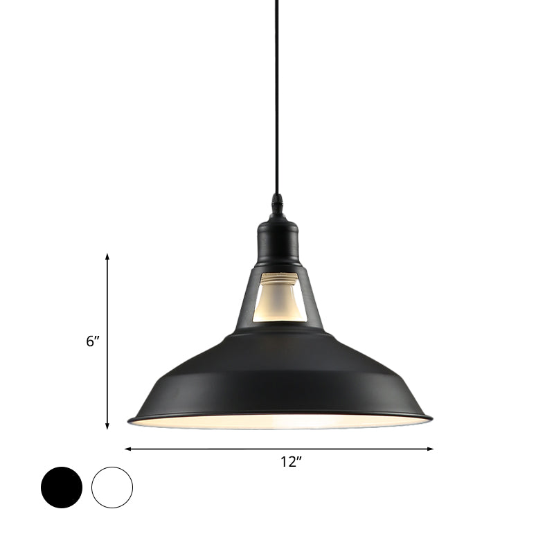 Barn Shade Hanging Lamp - 1 Light Metallic Pendant in Black/White - 10.5/12/15 Inch Wide - Perfect for Hotels!