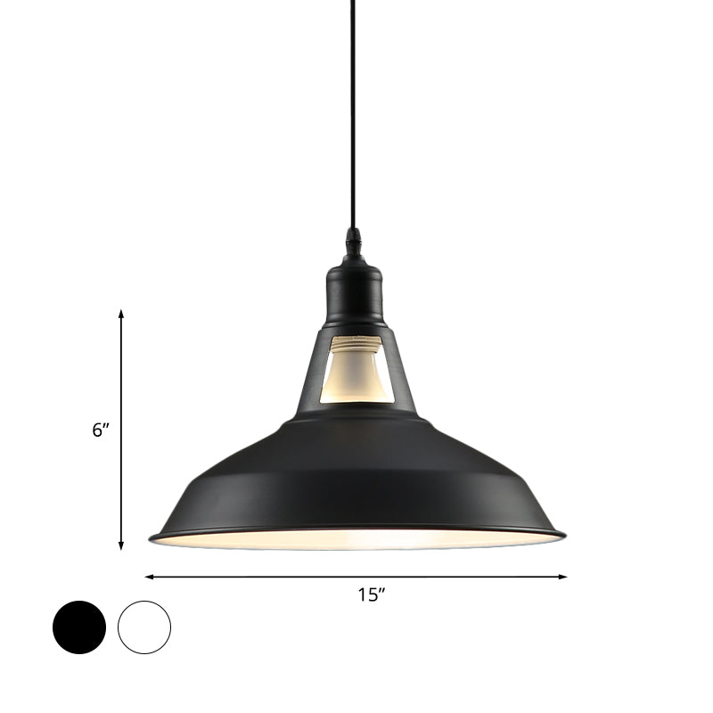 Barn Shade Hanging Lamp - 1 Light Metallic Pendant in Black/White - 10.5/12/15 Inch Wide - Perfect for Hotels!