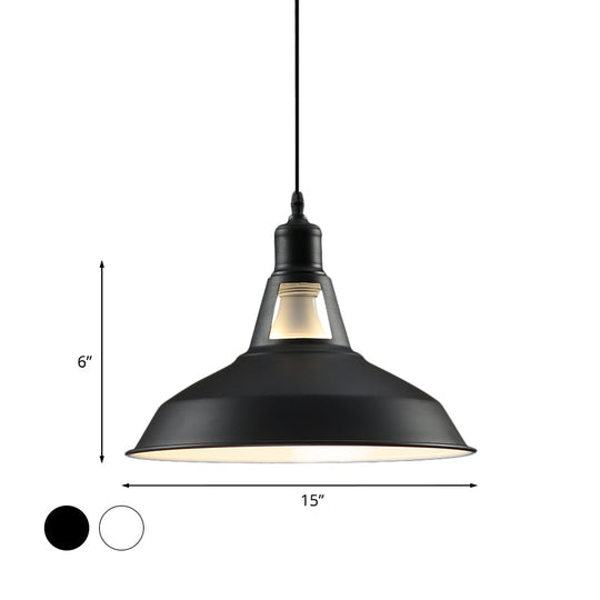 Barn Shade Hanging Lamp - 1 Light Metallic Pendant in Black/White - 10.5/12/15 Inch Wide - Perfect for Hotels!