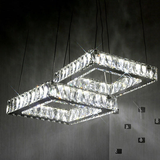 Minimalist LED Crystal Pendant Ceiling Lamp with Multi Light Square Design in Nickel