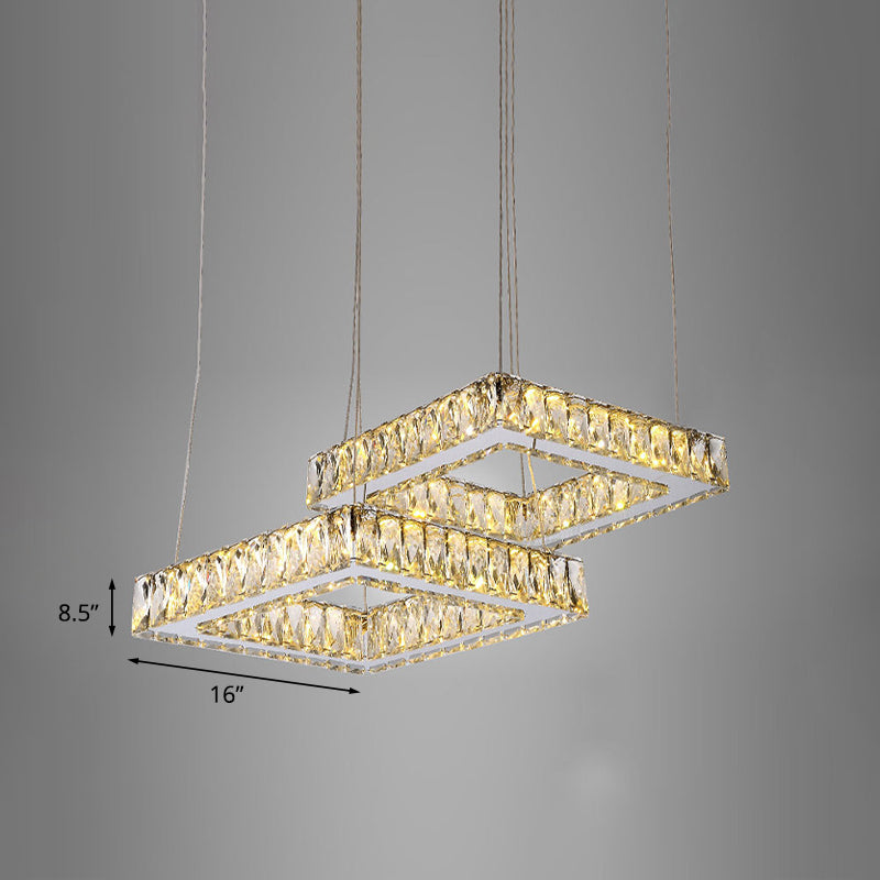 Minimalist LED Crystal Pendant Ceiling Lamp with Multi Light Square Design in Nickel