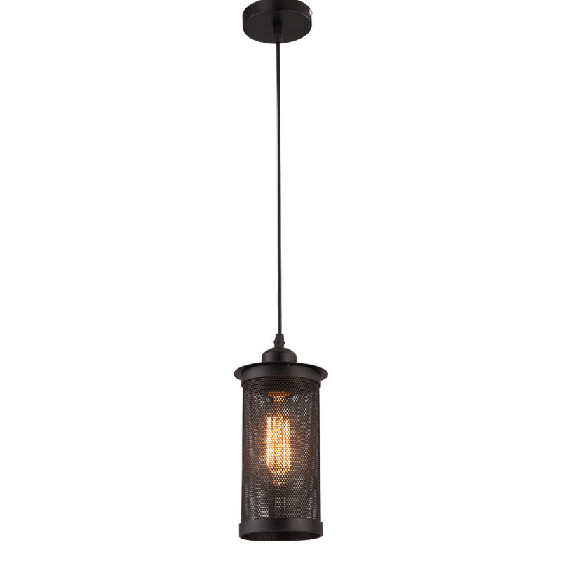 Industrial Metal Hanging Pendant Lamp with Mesh Cage Shade - Black/Rust Finish