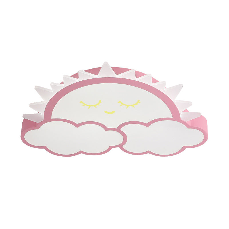 Sun & Cloud LED Ceiling Flush Light Fixture for Kids Room in Yellow/Blue/Pink