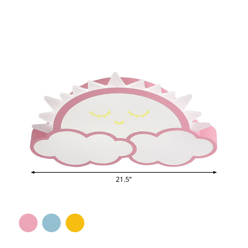 Sun & Cloud LED Ceiling Flush Light Fixture for Kids Room in Yellow/Blue/Pink