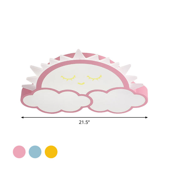 Sun & Cloud LED Ceiling Flush Light Fixture for Kids Room in Yellow/Blue/Pink