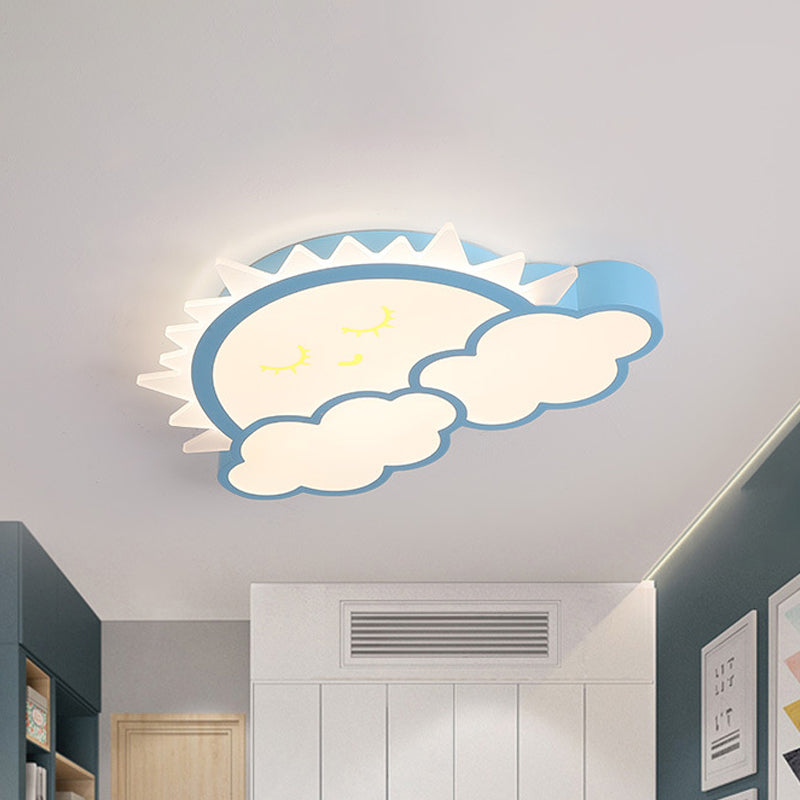 Sun & Cloud LED Ceiling Flush Light Fixture for Kids Room in Yellow/Blue/Pink