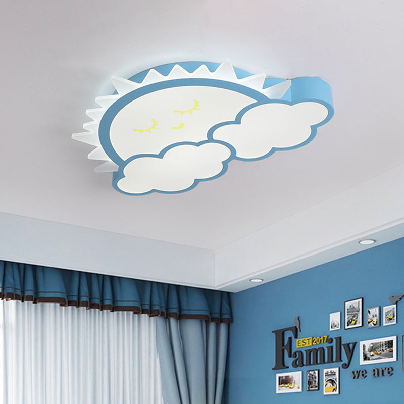 Sun & Cloud LED Ceiling Flush Light Fixture for Kids Room in Yellow/Blue/Pink