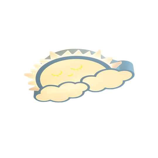 Sun & Cloud LED Ceiling Flush Light Fixture for Kids Room in Yellow/Blue/Pink