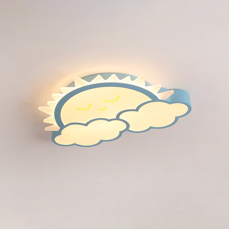 Sun & Cloud LED Ceiling Flush Light Fixture for Kids Room in Yellow/Blue/Pink