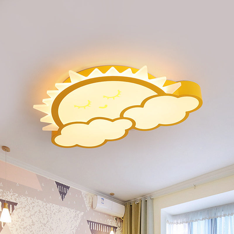 Sun & Cloud LED Ceiling Flush Light Fixture for Kids Room in Yellow/Blue/Pink