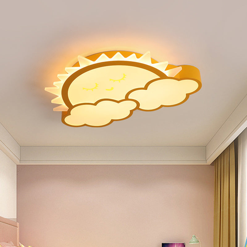 Sun & Cloud LED Ceiling Flush Light Fixture for Kids Room in Yellow/Blue/Pink