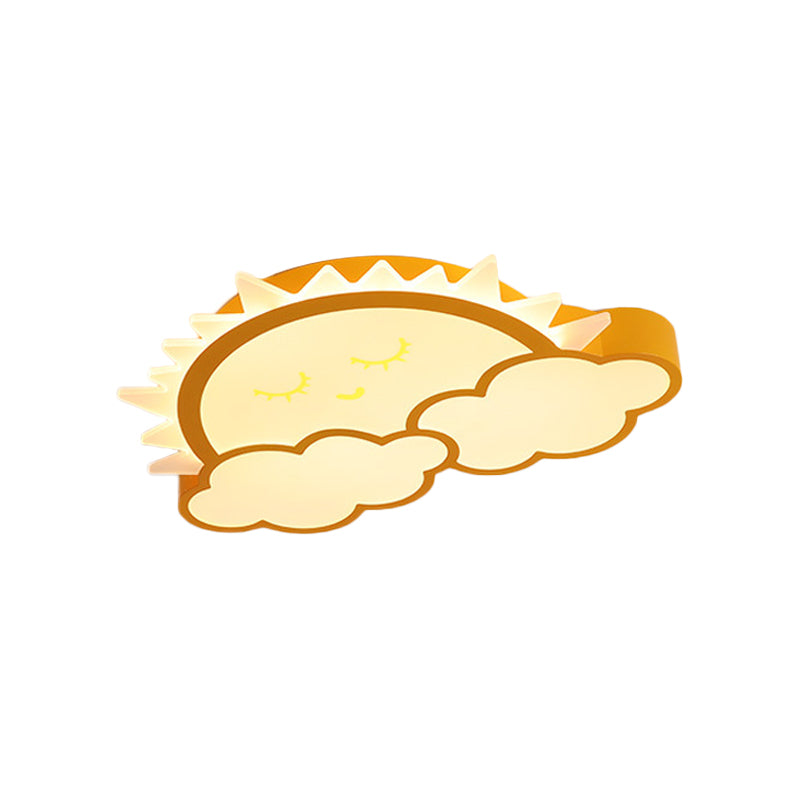 Sun & Cloud LED Ceiling Flush Light Fixture for Kids Room in Yellow/Blue/Pink