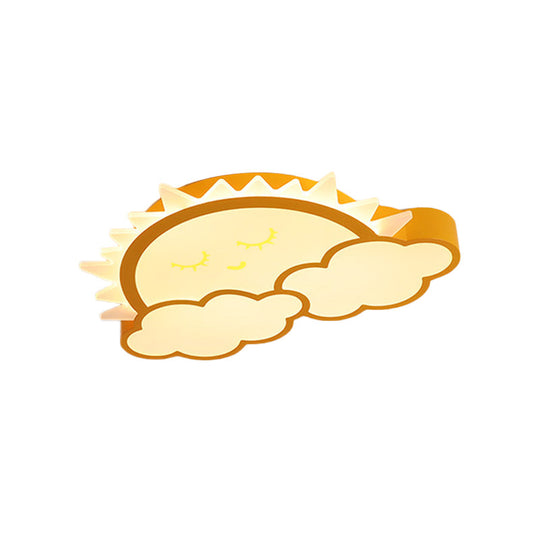 Sun & Cloud LED Ceiling Flush Light Fixture for Kids Room in Yellow/Blue/Pink