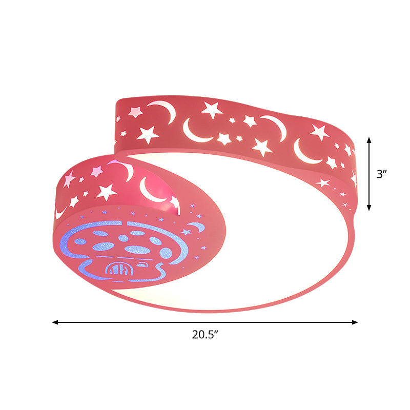 Metal Moon and Mushroom LED Flush Light Fixture - Kids' Pink Flush Mount Lamp