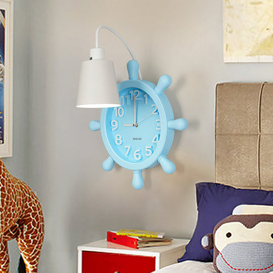 Rudder Design Wall Lamp with 1 Metal Light in Pink/Blue Finish - Perfect for Kids' Bedside!