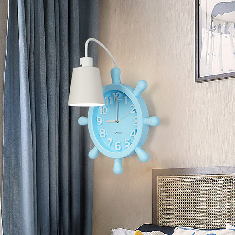 Rudder Design Wall Lamp with 1 Metal Light in Pink/Blue Finish - Perfect for Kids' Bedside!