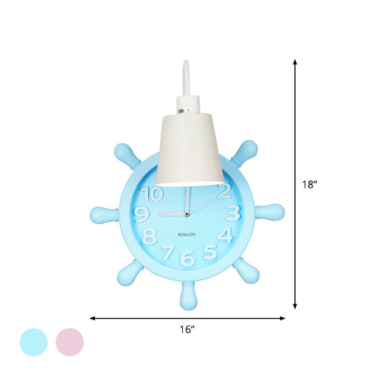 Rudder Design Wall Lamp with 1 Metal Light in Pink/Blue Finish - Perfect for Kids' Bedside!