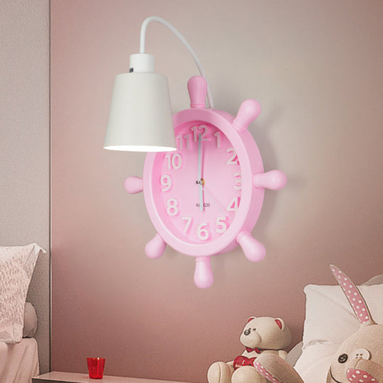 Rudder Design Wall Lamp with 1 Metal Light in Pink/Blue Finish - Perfect for Kids' Bedside!