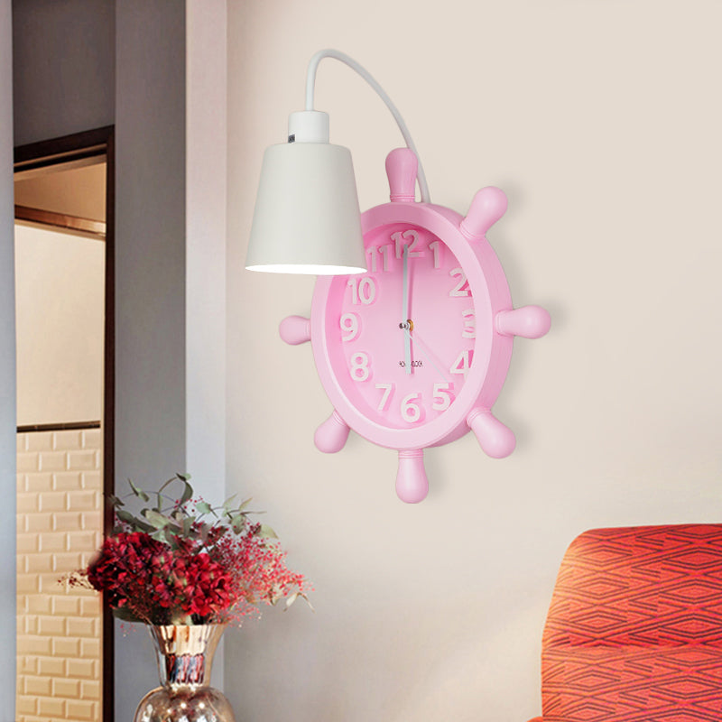 Rudder Design Wall Lamp with 1 Metal Light in Pink/Blue Finish - Perfect for Kids' Bedside!