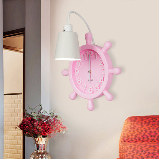 Rudder Design Wall Lamp with 1 Metal Light in Pink/Blue Finish - Perfect for Kids' Bedside!
