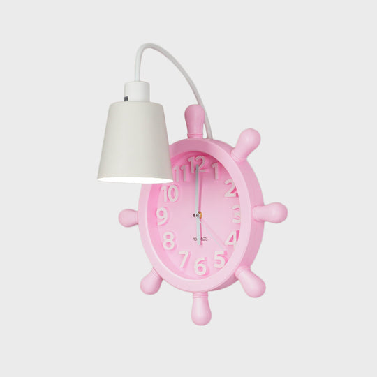Rudder Design Wall Lamp with 1 Metal Light in Pink/Blue Finish - Perfect for Kids' Bedside!