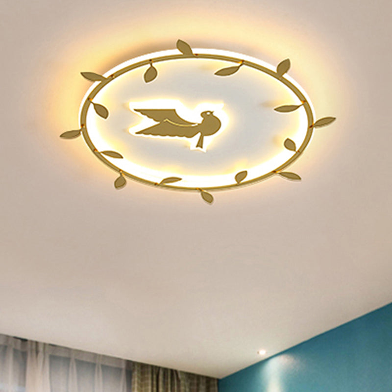 Nordic Wreath-Pigeon Gold LED Flushmount Ceiling Light for Kids Room - Ultrathin & Acrylic, Warm/White Light