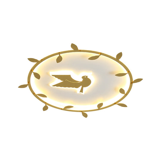 Nordic Wreath-Pigeon Gold LED Flushmount Ceiling Light for Kids Room - Ultrathin & Acrylic, Warm/White Light