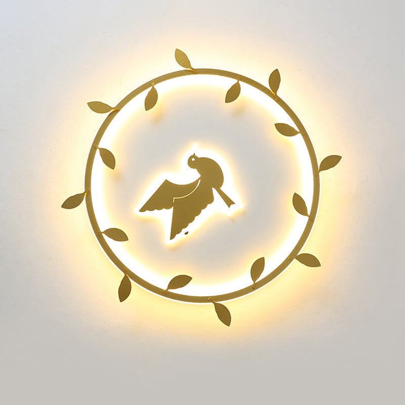 Nordic Wreath-Pigeon Gold LED Flushmount Ceiling Light for Kids Room - Ultrathin & Acrylic, Warm/White Light