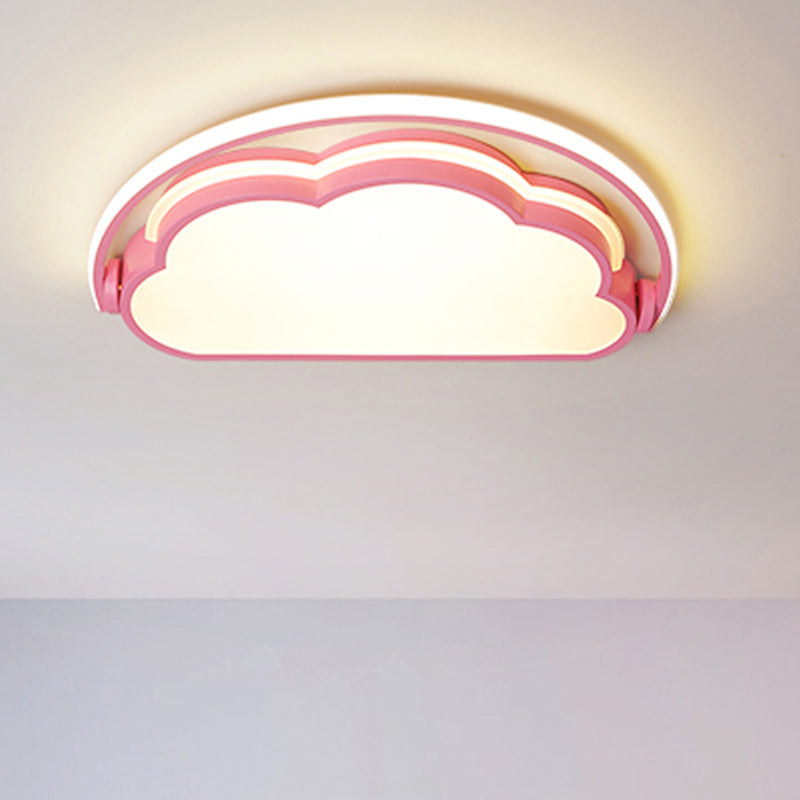 Cartoon LED Flush Mount Ceiling Light for Kids' Bedrooms - Available in Pink, White, and Blue
