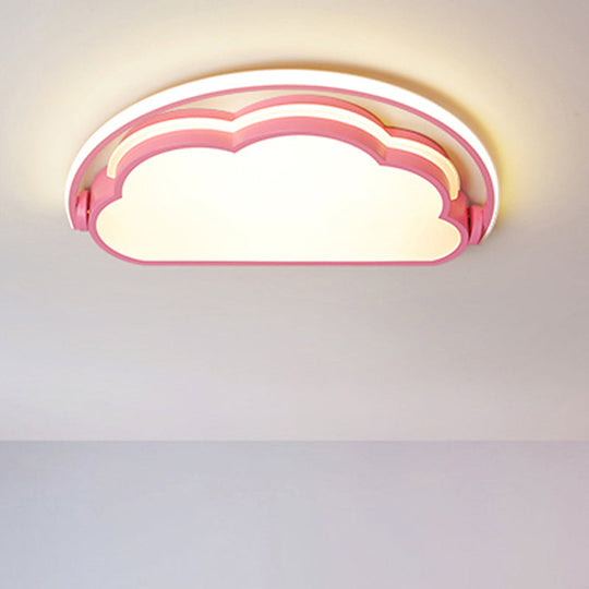 Cartoon LED Flush Mount Ceiling Light for Kids' Bedrooms - Available in Pink, White, and Blue
