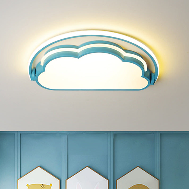 Cartoon LED Flush Mount Ceiling Light for Kids' Bedrooms - Available in Pink, White, and Blue
